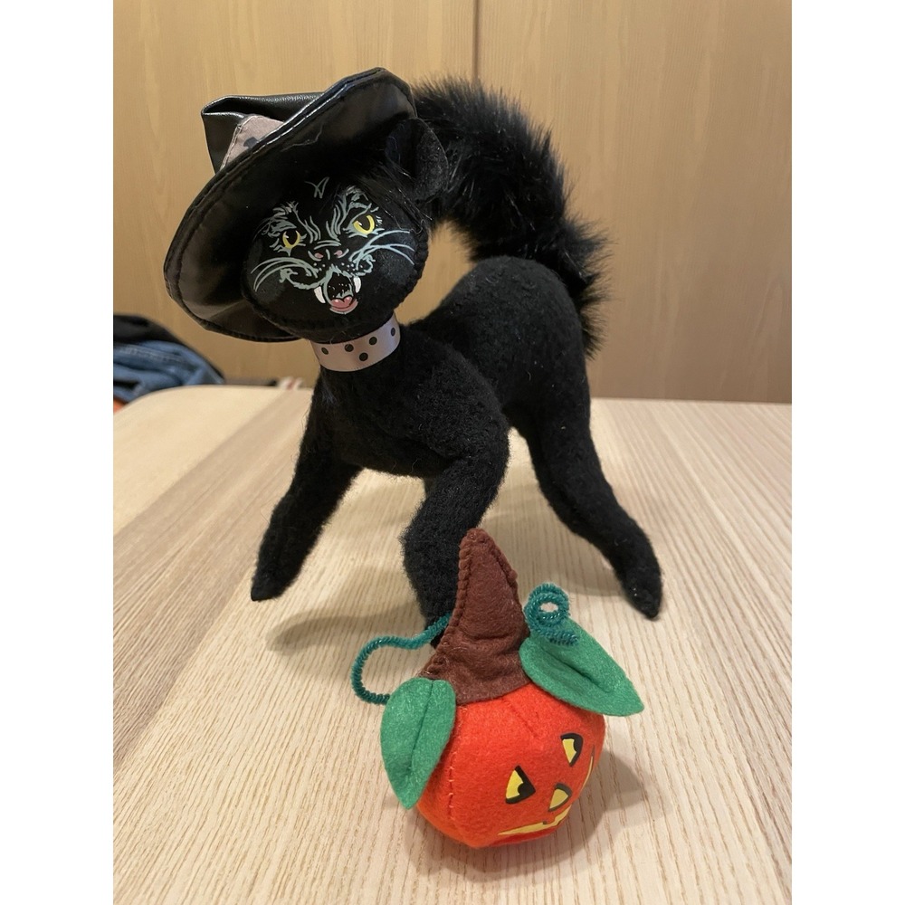 Annalee Dolls Scaredy Cat 6" Halloween Felt Cat Pumpkin Hissing Hand Painted